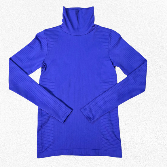 Athleta Tanzanite Blue Flurry Blizzard Seamless Turtleneck Thumbholes Size Small - Picture 1 of 7
